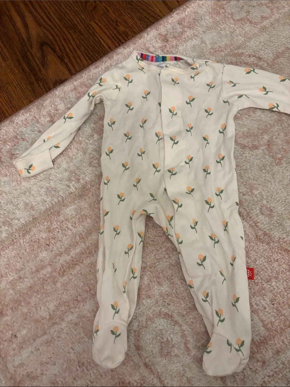 Magnetic me 0-3 moBaby Floral Footed One-Piece Pajamas - Cream with Peach Flower